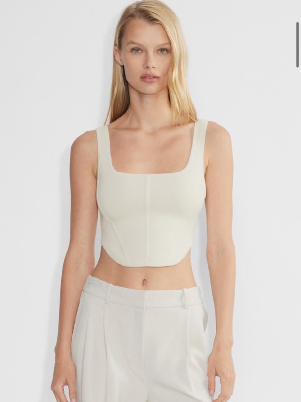 Aritzia Cream Square-Neck Cropped Tank
